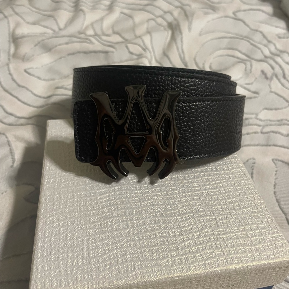 Black Leather Belt with Unique Buckle